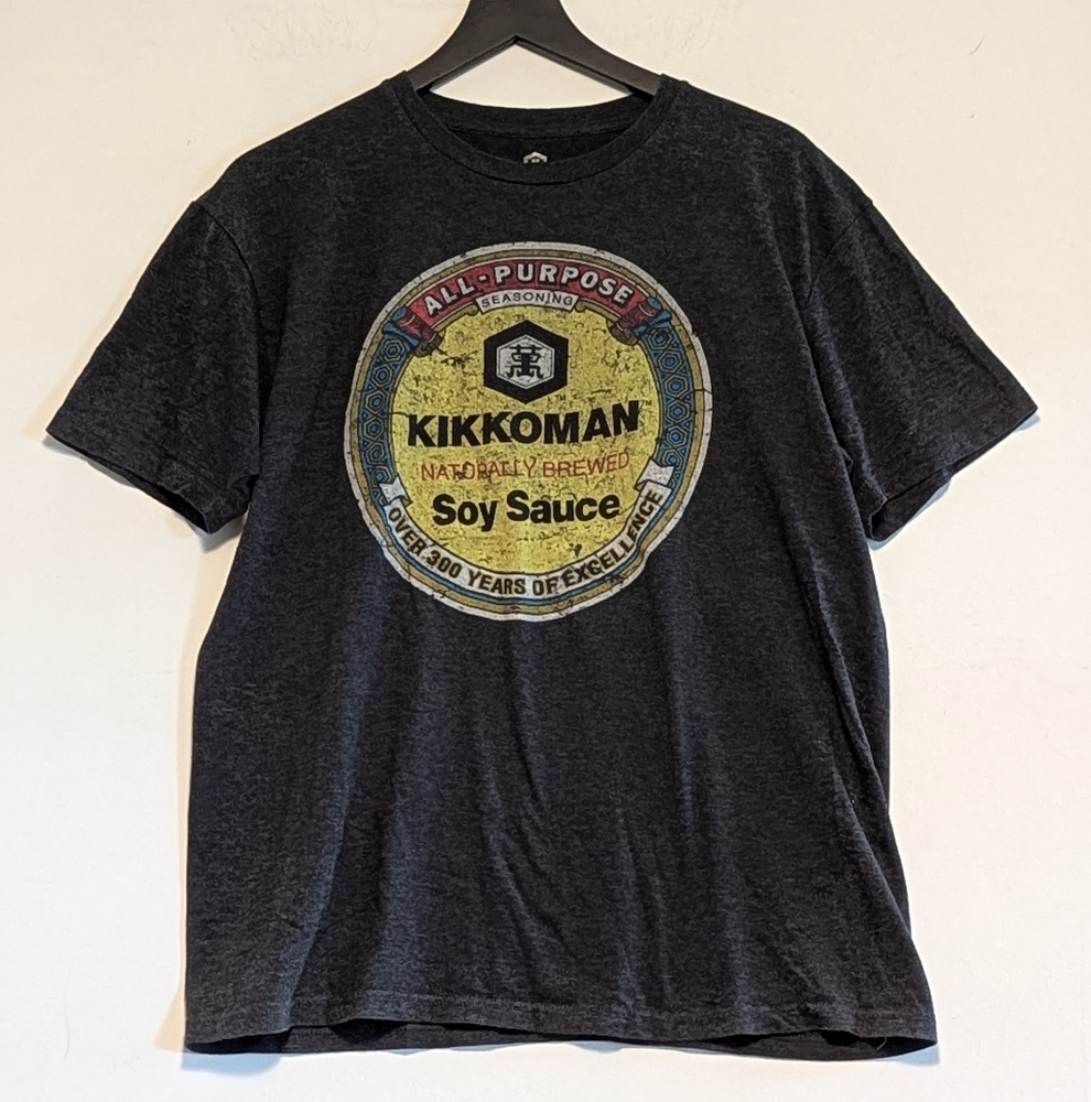 Kikkoman Dark Gray Graphic T-Shirt Unisex Large Chinese food Tee Shirt Sleeved